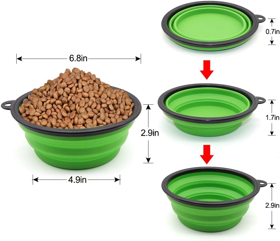 Collapsible Dog Bowl Portable Foldable Dog Travel Bowls Pets Cats Puppies Water Feeding Bowls for Walking Camping Outdoors (Large, Green)