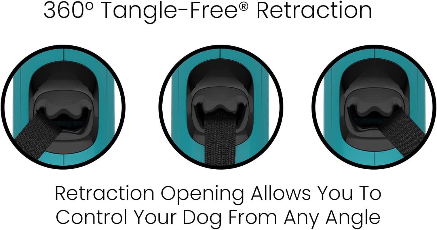 Monochrome 360° Tangle-Free Retractable Dog Leash | 16 Ft Strong Nylon Tape (Small, Aqua)